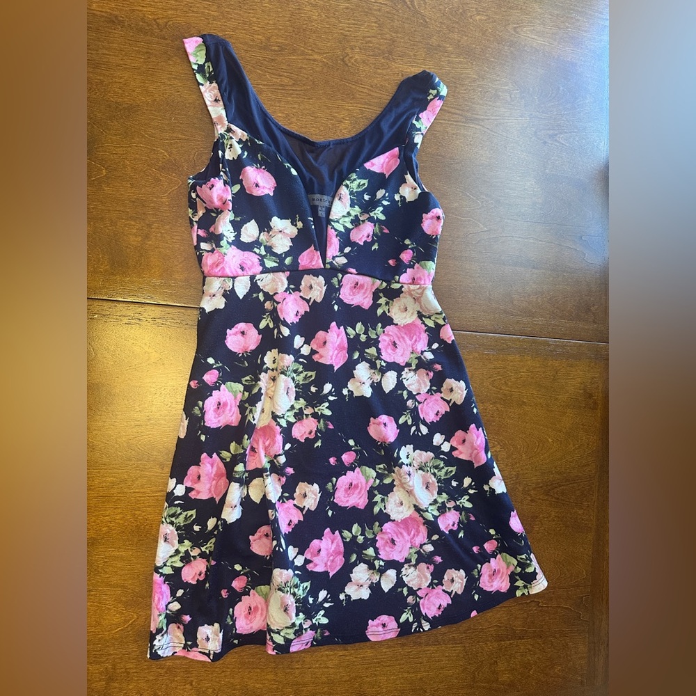 Monteau Pink Floral Dress on Navy